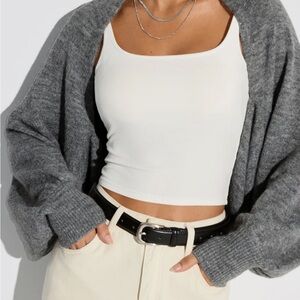 Commense Gray Cardigan with White Tank Top